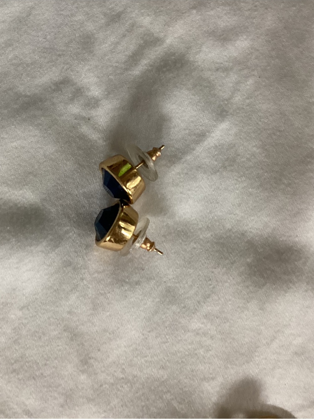 Gold-Plated Stud Earrings with Navy Blue Gemstone